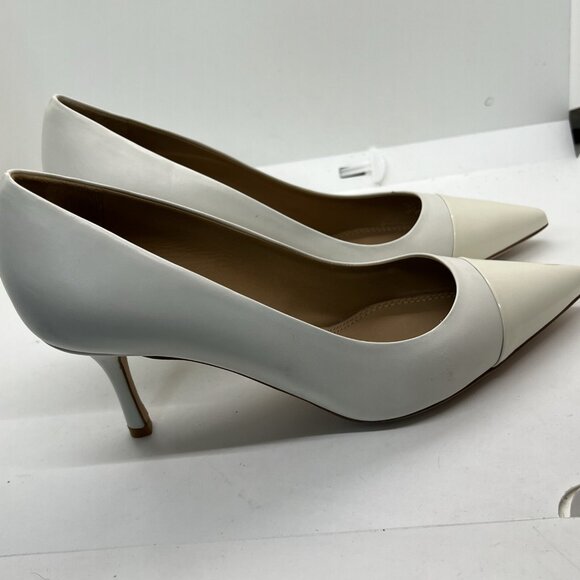 Tory Burch PENELOPE CAP TOE Pumps Leather Patent Ivory Heels - Picture 4 of 12